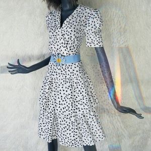 Vintage 80s Melissa Lane Black Heart Pleated Dress
